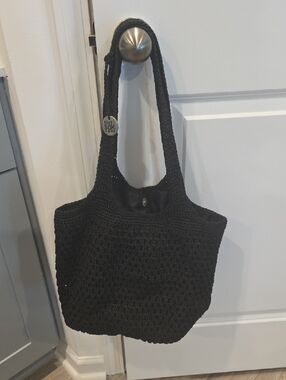The Sak Black Crochet Shoulder Tote